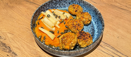 Betty Bratling mit Süßkartoffelpüree und Pastinaken