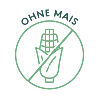 Grünes Rundsiegel mit durchgestrichenem Maiskolben und der Aufschrift „OHNE MAIS“.