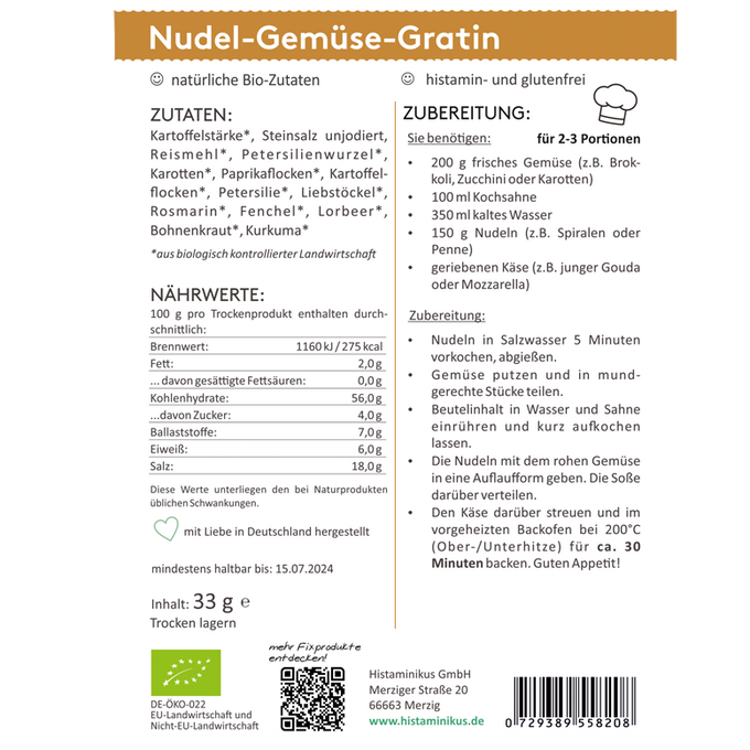 HistaFix Bio Nudel-Gemüse-Gratin, 4er Bundle