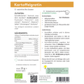 Etikett für HistaFix Kartoffelgratin von Histaminikus: Zutatenliste mit Bio-Gemüse wie Karotten, Sellerie, Pastinake und Kräutern, Nährwerte pro 100 g, Zubereitung für 3 Portionen mit Sahne und Käse, Tipps für vegane Variante, Bio- und Histaminarm-Siegel.