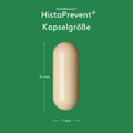 Grafische Darstellung „HistaBalance® HistaPrevent® Kapselgröße“ auf grünem Hintergrund. Eine einzelne Kapsel ist mittig abgebildet, mit Maßangaben von 21 mm Höhe und 7 mm Breite.