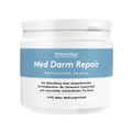 Frontansicht einer weißen Dose mit blauem Etikett „Med Darm Repair“; Text „PMA Premium Zeolith – 200 g Pulver“, darunter Anwendungshinweis und „100 % Natur Medizinprodukt“; freigestellt auf weißem Hintergrund.