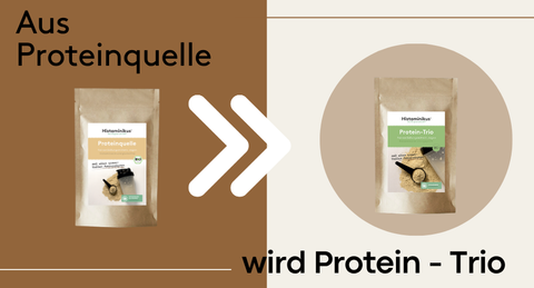hier sieht man einen bräunlichen Ton wo die proteinquelle zu sehen ist mit einem pfeil der zur Protein - Trio geht