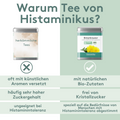 Vergleichsgrafik: Links eine neutrale Teedose mit der Aufschrift „herkömmliche Tees“ und Nachteilen wie künstliche Aromen, hoher Zuckergehalt und ungeeignet bei Histaminintoleranz. Rechts die Bitterkräuter-Teedose von Histaminikus mit Vorteilen wie natürlichen Bio-Zutaten, frei von Kristallzucker und abgestimmt auf Menschen mit Histaminintoleranz. Hintergrund zweifarbig geteilt, mit Häkchen- und Kreuzsymbolen zur Verdeutlichung.
