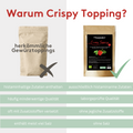Vergleichsgrafik mit Titel „Warum Crispy Topping?“.
Links: neutrale Verpackung mit Aufschrift „herkömmliche Gewürztoppings“ und X-Symbol.
Rechts: Histaminikus Crispy Topping mit grünem Haken.

Darunter vier Vergleichszeilen:
– „histaminhaltige Zutaten enthalten“ vs. „ausschließlich histaminarme Zutaten“
– „häufig minderwertige Qualität“ vs. „laborgeprüfte Qualität“
– „oft mit Zusatzstoffen versetzt“ vs. „ohne jegliche Zusatzstoffe“
– „enthält meist viel Salz“ vs. „ohne Salz“