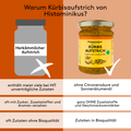 Infografik zum Vergleich von herkömmlichen Brotaufstrichen und dem Histaminikus Kürbisaufstrich mit Fokus auf verträgliche Bio-Zutaten und den Verzicht auf Zusatzstoffe.