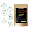 Darstellung der Gewürztüte „Gyrosgewürz“ von Histaminikus mit sieben kreisförmigen Icons: „histaminarm laborgeprüft“, „ohne Zusatzstoffe“, „glutenfrei“, „Bioqualität“, „vegan“, „ohne Sellerie“. Auf dem Produktetikett ist die Zutatendeklaration sichtbar.