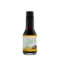 Kleine Glasflasche (145 ml) mit schwarzem Deckel und Etikett „Coco Aminos – histaminarme Würzsoße“. Bio- und histaminarm-Siegel, Aufschrift: ohne Soja, glutenfrei, vegan.