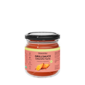 Glas mit Etikett "Grillsauce Süßkartoffel -Paprika" und schwarzem Deckel. Der Inhalt ist dunkelrot und wird als histaminam und glutenfrei bezeichnet. Auf dem Etikett sind zwei Süßkartoffeln zu sehen.