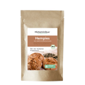 Standbodenverpackung aus braunem Papier mit weißem Etikett. Beschriftet mit „Hempies – Bio-Brötchenmischung“. Darunter Foto von drei Brötchen.
Mit dem Text: „für ein leckeres Frühstück!“ und Bio-Siegel.
