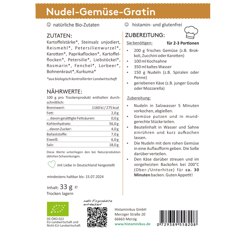 HistaFix Bio Nudel-Gemüse-Gratin, 4er Bundle