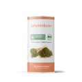 Produktabbildung der Gewürzdose „Salatkräuter“ von Histaminikus. Auf der Vorderseite Hinweise wie „histaminarm, glutenfrei, laborgeprüft“, „100 % natürlich“ und „FODMAP-bewusst“. Mit Bio-Siegel und einem Serviervorschlag mit Holzlöffel und Gewürzmischung. Unten das Markenlogo Histaminikus.
